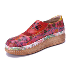 Socofy Handmade Leather Printed Casual Shoes