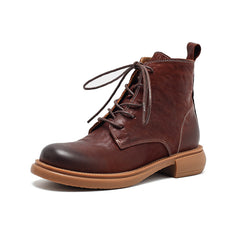 Socofy Handmade Leather Mid Heel Martin Boots