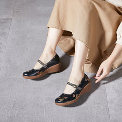Socofy Summer Leather Thick Sole Casual Shoes