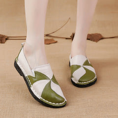 Socofy Top Grain Leather Block Flats