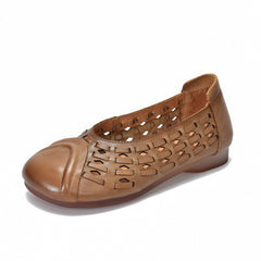 Socofy viconfy 2025 Summer non-slip hand-woven flat soft sole leather sandals