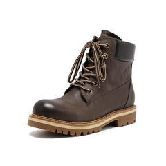 Socofy Classic Leather Mid Heel Short Martin Boots