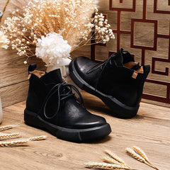 Socofy Fall Leather Thick Sole Short Boots