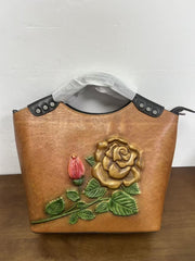 Socofy Top Grain Leather Rose Flower Crossbody Bag
