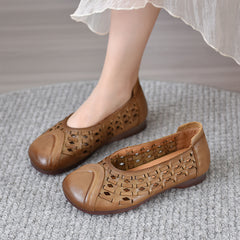 Socofy viconfy 2025 Summer non-slip hand-woven flat soft sole leather sandals