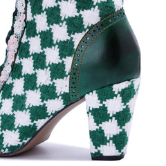 Socofy Retro Grace Handwoven Leather High Heel Boots