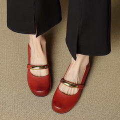 Socofy Spring Summer Round Toe Leather Flats