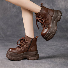 Socofy Leather Vintage Doll Toe Short Boots