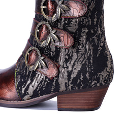 Socofy Handmade Leather Vintage Denim Side Zipper Boots