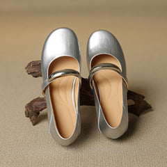 Socofy Spring Summer Round Toe Leather Flats