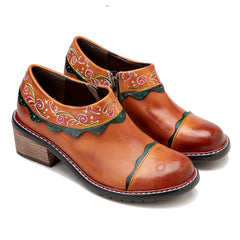 Socofy spring genuine leather retro palace style women's shoes