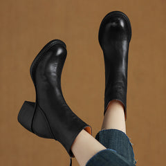 Socofy Fall Winter Vintage Round Toe Mid Heel Short Boots