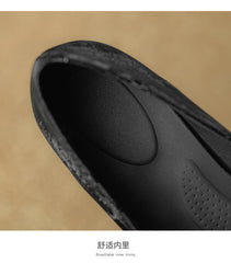 Socofy Leather Rhinestone Square Toe Chunky Heel Flats