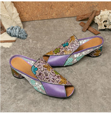 Socofy Vicconfy Handmade Slippers Bohemian Vintage Style Women's Fish Mouth Cool Slippers