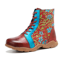 Socofy Vintage Printed Flat Short Boots