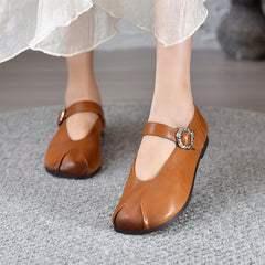 2025 Socofy Vicconfy Summer Retro Shallow Mouth Soft Sole Comfortable Leather Women's Flat Shoes