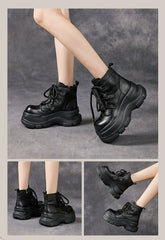 Socofy Leather Vintage Doll Toe Short Boots