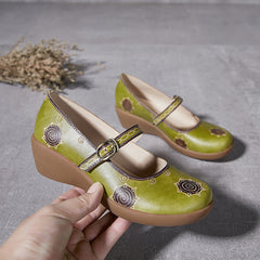 Socofy Summer Leather Printed Platform Shoes