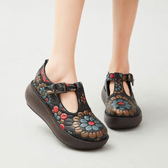Socofy Retro Ethnic Floral Platform Shoes