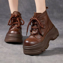 Socofy Leather Vintage Doll Toe Short Boots