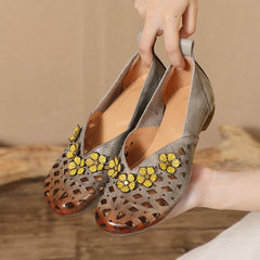 Socofy Retro Ethnic Inspired Handmade Leather Hollow Flats