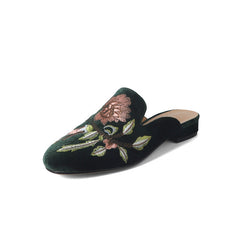 Socofy Spring Embroidered Closed Toe Flat Slippers