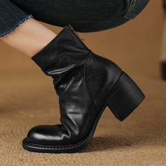 Socofy Fall Winter Vintage Round Toe Mid Heel Short Boots