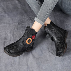 Socofy Vintage Leather Flat Cotton Boots