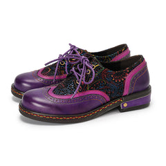 Socofy Ethnic Style Leather Brogue Shoes