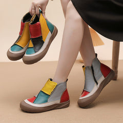 Socofy Top Grain Leather Ankle Boots