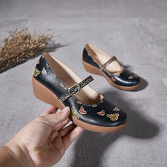 Socofy Summer Leather Thick Sole Casual Shoes