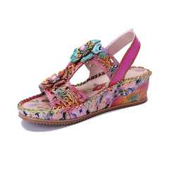 Socofy Handmade Leather Flower Sandals