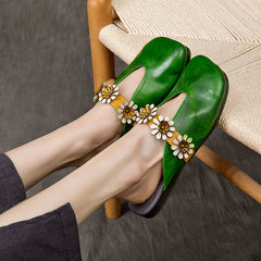 Socofy Vintage Handmade Full Grain Leather Closed Toe Slippers