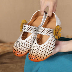 Socofy Handmade Round Toe Cutout Low Shoes