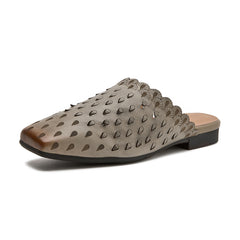 Socofy Spring Summer Leather Vintage Flat Slippers