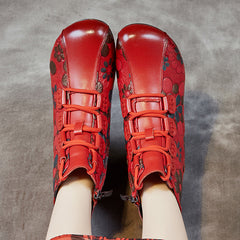 Socofy Top Grain Leather Chunky Heel Short Boots