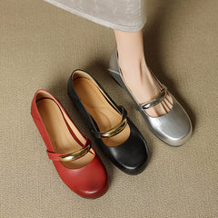 Socofy Spring Summer Round Toe Leather Flats