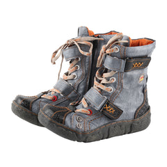 Socofy Leather Side Zip Short Boots