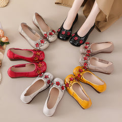 Socofy Genuine Leather Low Cut Platform Shoes