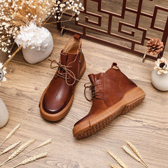 Socofy Fall Leather Thick Sole Short Boots