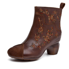 Socofy Retro Handmade Ethnic Floral Embroidered Boots
