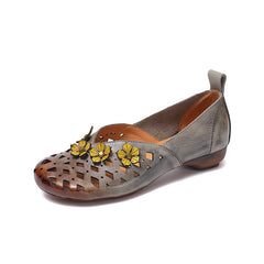 Socofy Retro Ethnic Inspired Handmade Leather Hollow Flats