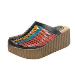 Socofy Summer Ethnic Wedge Slippers
