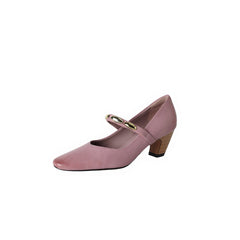 Socofy Autumn Leather Square Toe Retro Chunky Heel Shoes