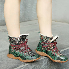 Socofy Handmade Printed Leather Short Boots