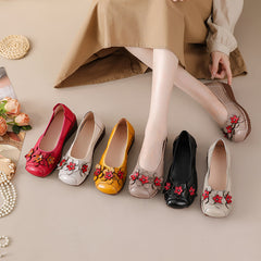 Socofy Genuine Leather Low Cut Platform Shoes