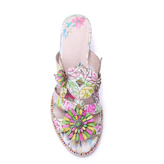 Socofy Summer Leather Flower High Heel Sandals