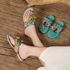 Vintage Handmade Leather Low Heel Open Toe Slipper