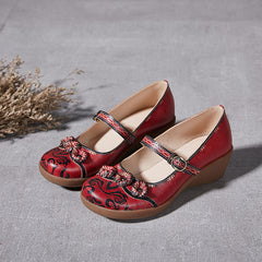 Socofy Summer Genuine Leather Mary Jane Shoes