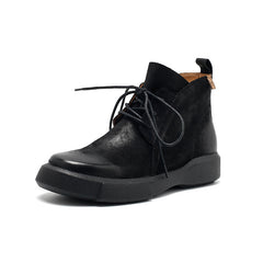 Socofy Fall Leather Thick Sole Short Boots